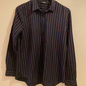Navy UNIQLO Button Down with Orange Strips Size XS